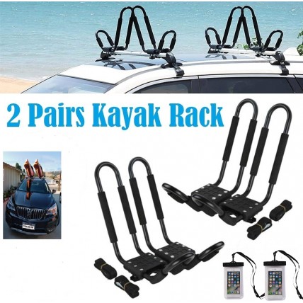 Smarten Universal 2 pairs J-Bar Kayak Roof Rack Carrier Canoe Boat Surf Ski Roof Top Mount Car SUV Crossbar+ Waterproof Cellphone Bag
